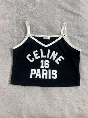 Celine Black & White Logo Cropped Tank Top Size M